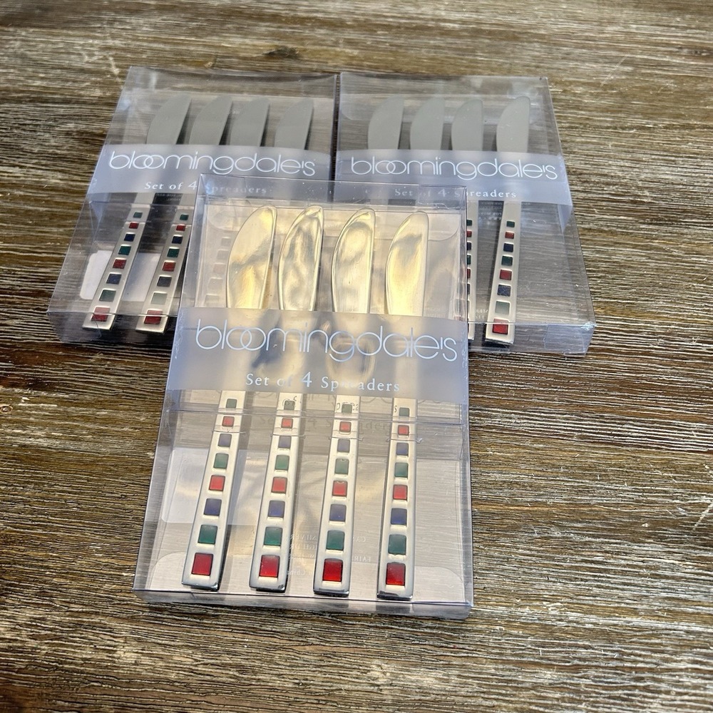 Set Of 12 Bloomingdales Spreaders Cambridge Mosaic Handle Butter Knives Flatware